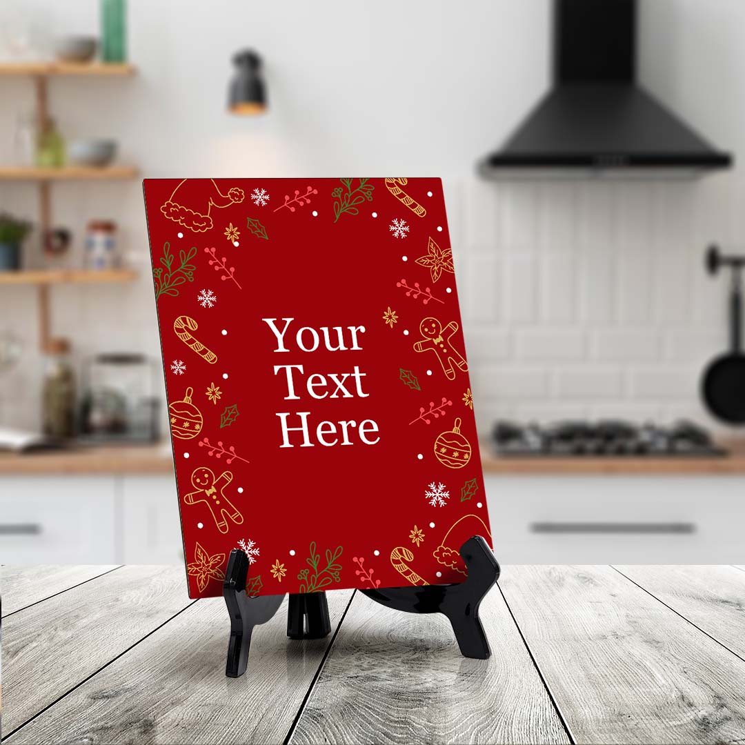 Customizable Christmas Table Sign With Acrylic Stand (6” x 8”) | Holiday Indoor Decoration