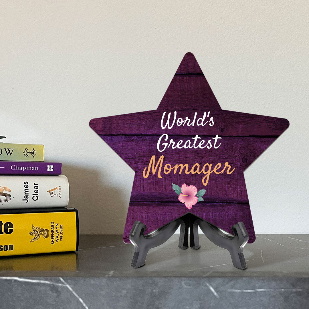 World's Greatest MOMAGER 7.5 x 7.5" Star Table Sign With Acrylic Stand | Home & Office Decor