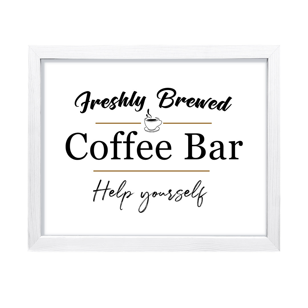 Freshly Brewed Coffee Bar Help Yourself, Framed Wall Art, Home Décor Prints