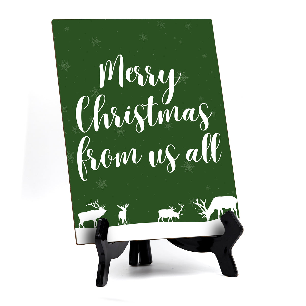 Merry Christmas from Us Sign with Easel, Reindeer Design (6 x 8")