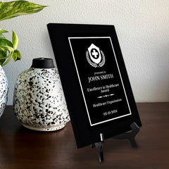 Health Professional Theme Customizable Black Frame Award Plaque | Easel Mount Option | Achievement and Service Personalizable Plaques