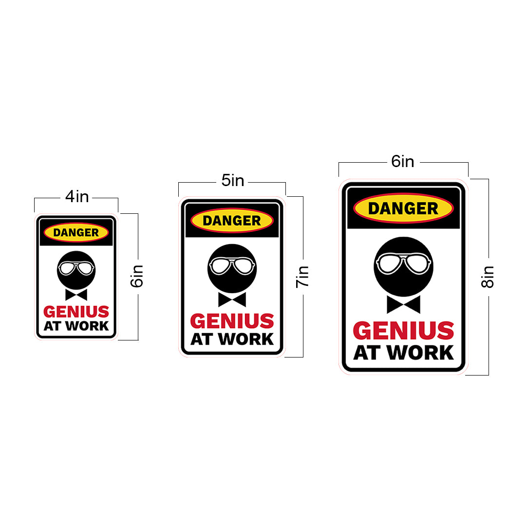 Portrait Round Plus Danger Genius At Work Wall or Door Sign | Easy Installation | Funny Novelty Imitation Warning Signs