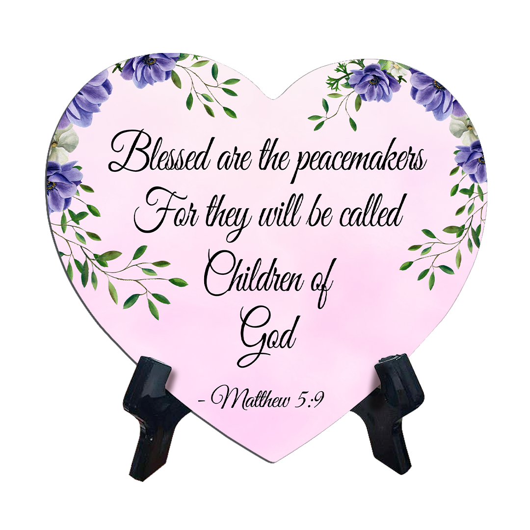 Cute Home Bible Verse Decoration Heart Table Sign (6 x 5") with Acrylic Stand