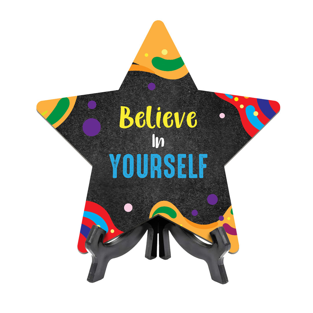 Motivational School Classroom Star Table Sign Premium Sublimated Hardboard | Includes Acrylic Easel Stands | Pre School or Kindergarten| High School | Positive Inspirational Classroom Decor|Inspirational Empowering Teacher Quotes