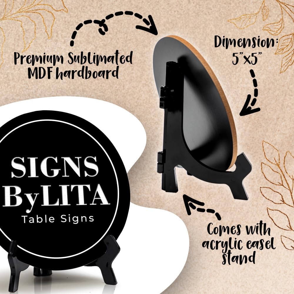 Signs ByLITA Custom Personalized Circle Table Sign (5" x 5") Elegant Design | MDF Hardboard With Printed Wood Effect | Write Your Own Message…