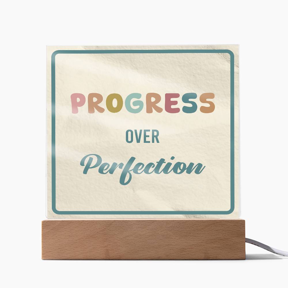 Progress Over Perfection Acrylic Table Sign | Motivational Educational Decor