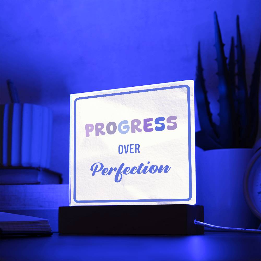 Progress Over Perfection Acrylic Table Sign | Motivational Educational Decor