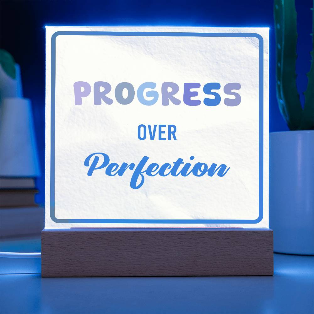 Progress Over Perfection Acrylic Table Sign | Motivational Educational Decor