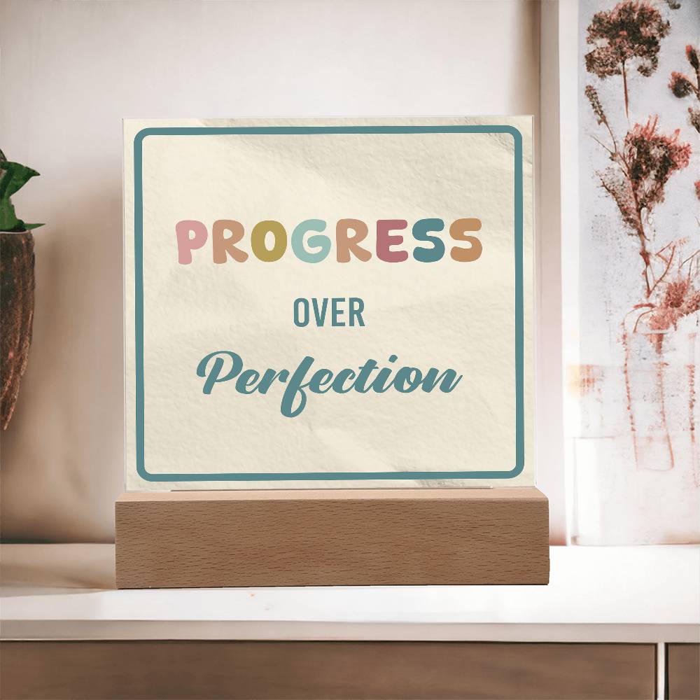 Progress Over Perfection Acrylic Table Sign | Motivational Educational Decor