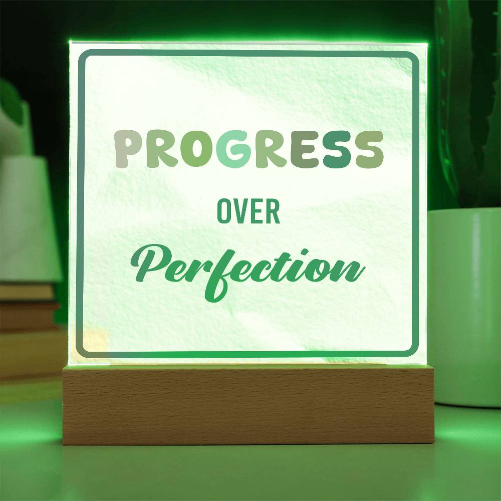 Progress Over Perfection Acrylic Table Sign | Motivational Educational Decor