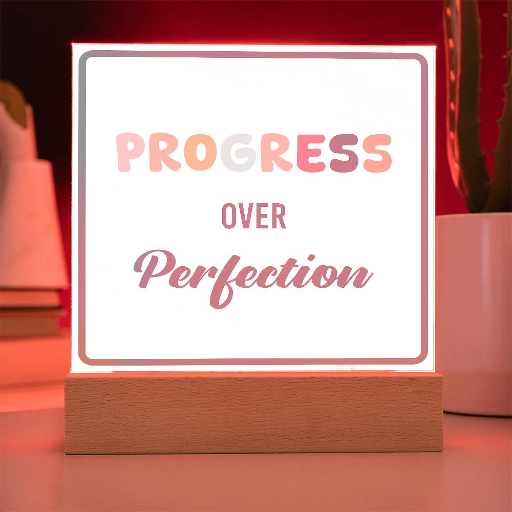 Progress Over Perfection Acrylic Table Sign | Motivational Educational Decor