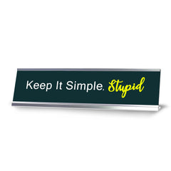 Keep it Simple, Stupid, Green Silver Frame, Desk Sign (2x8“)