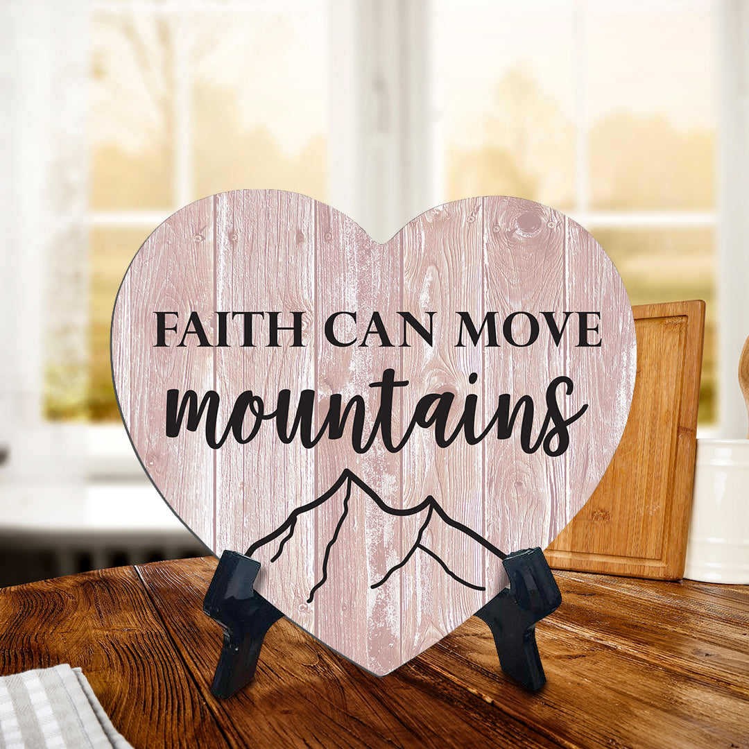 Sign ByLITA Heart Faith can move mountains, Wood Color, Table Sign (6"x5")