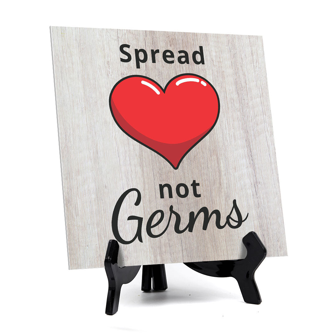 Signs ByLITA Spread Love Not Germs, Wood Color, Square Table Sign (5" x 5”)