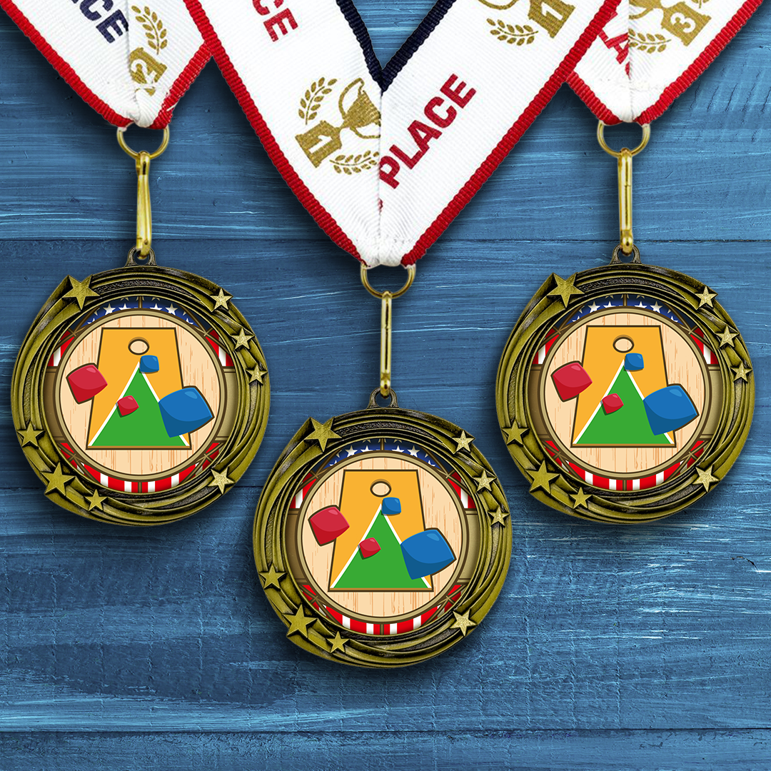 All Quality Stars Design Cornhole Medal | Competition | High Quality Metal Medal - 1st, 2nd, 3rd Place