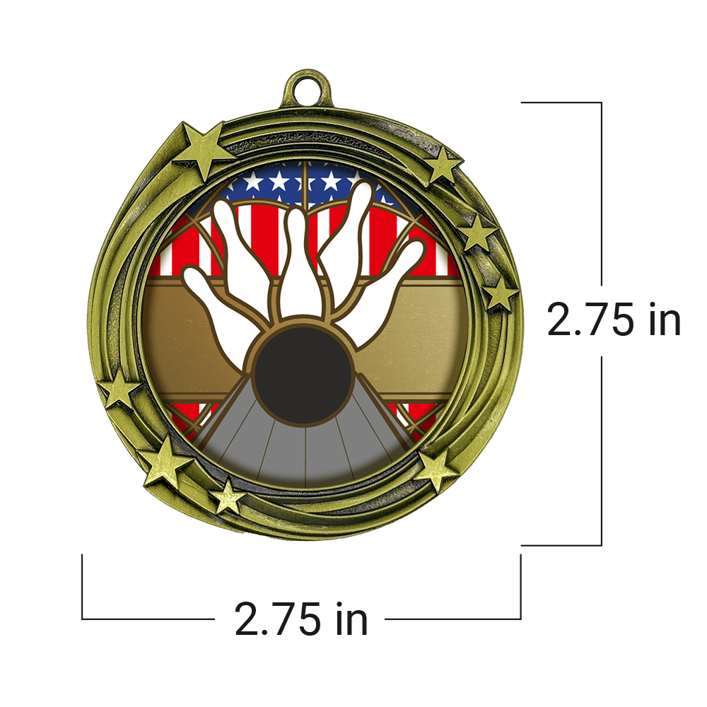 All Quality Bowling Swirling Stars Design Medal - 1st, 2nd, 3rd Place