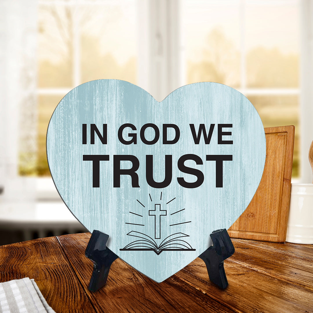 Sign ByLITA Heart In God we trust, Wood Color, Table Sign (6"x5")