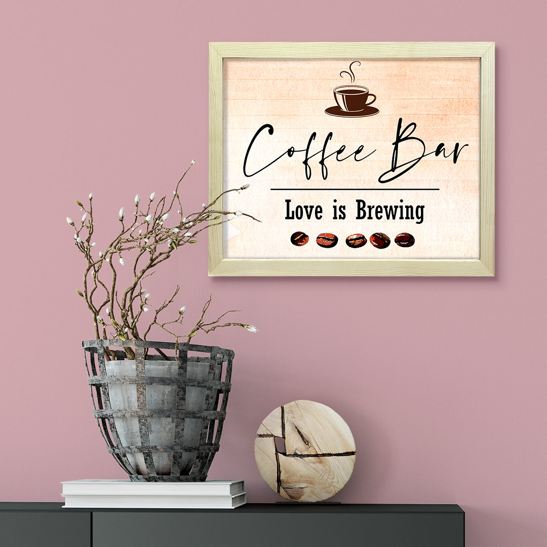 Coffee Bar. Love is brewing, Watercolor Framed Kitchen Wall Art