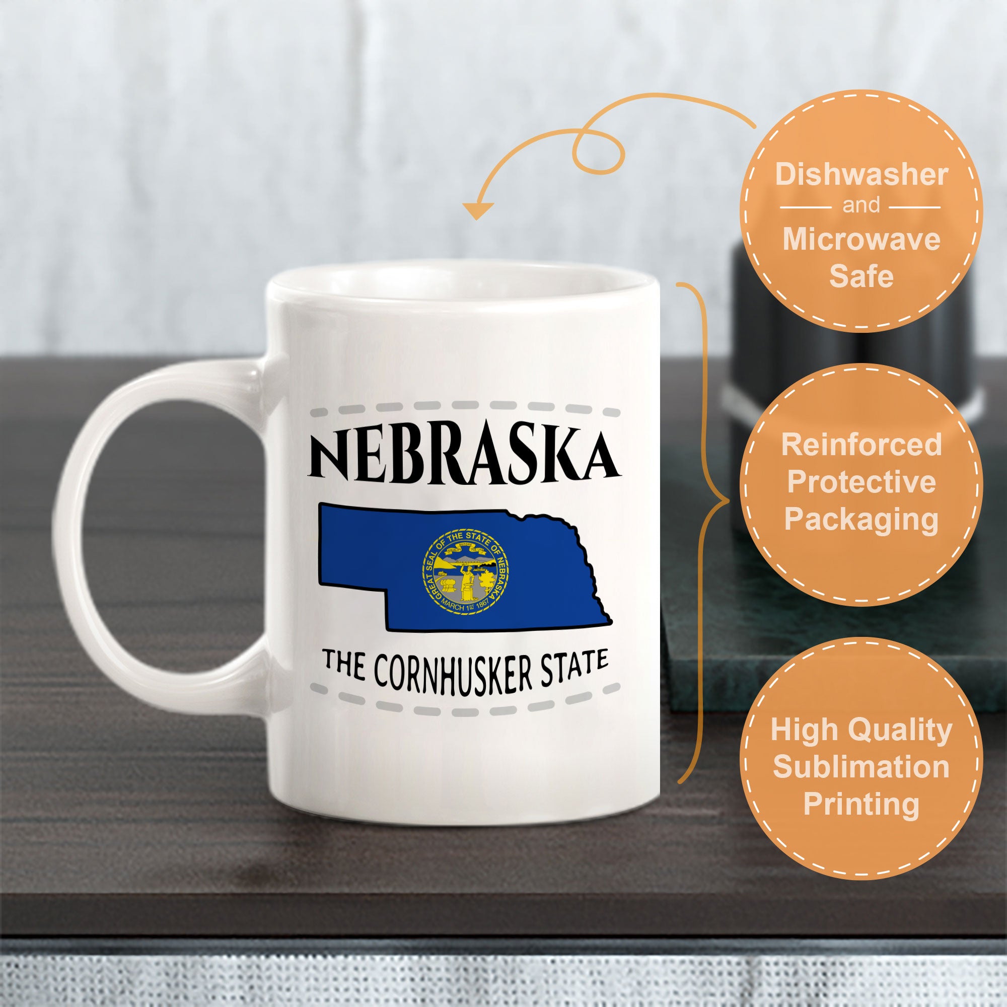 Designs ByLITA Nebraska: The Cornhusker State 11oz Plastic or Ceramic Coffee Mug | State Pride Collection