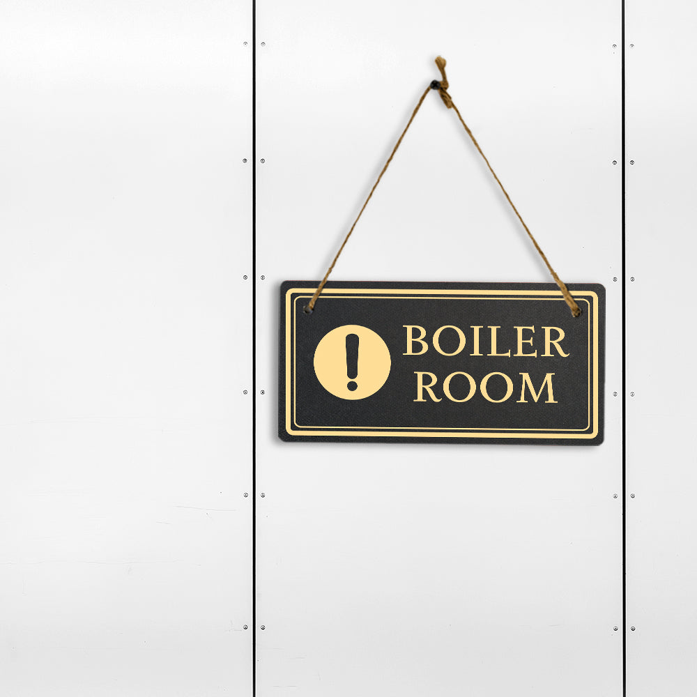 Boiler Room 5x10 Hanging Plus Wall or Door Sign | Rustic Twine | Workplace Safety Signage