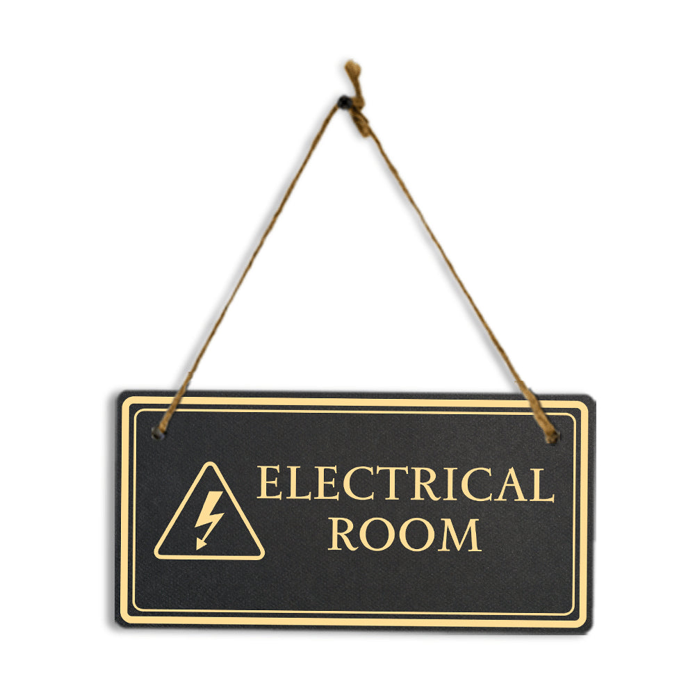 Electrical Room 5x10 Hanging Plus Wall or Door Sign | Rustic Twine | Workplace Safety Signage