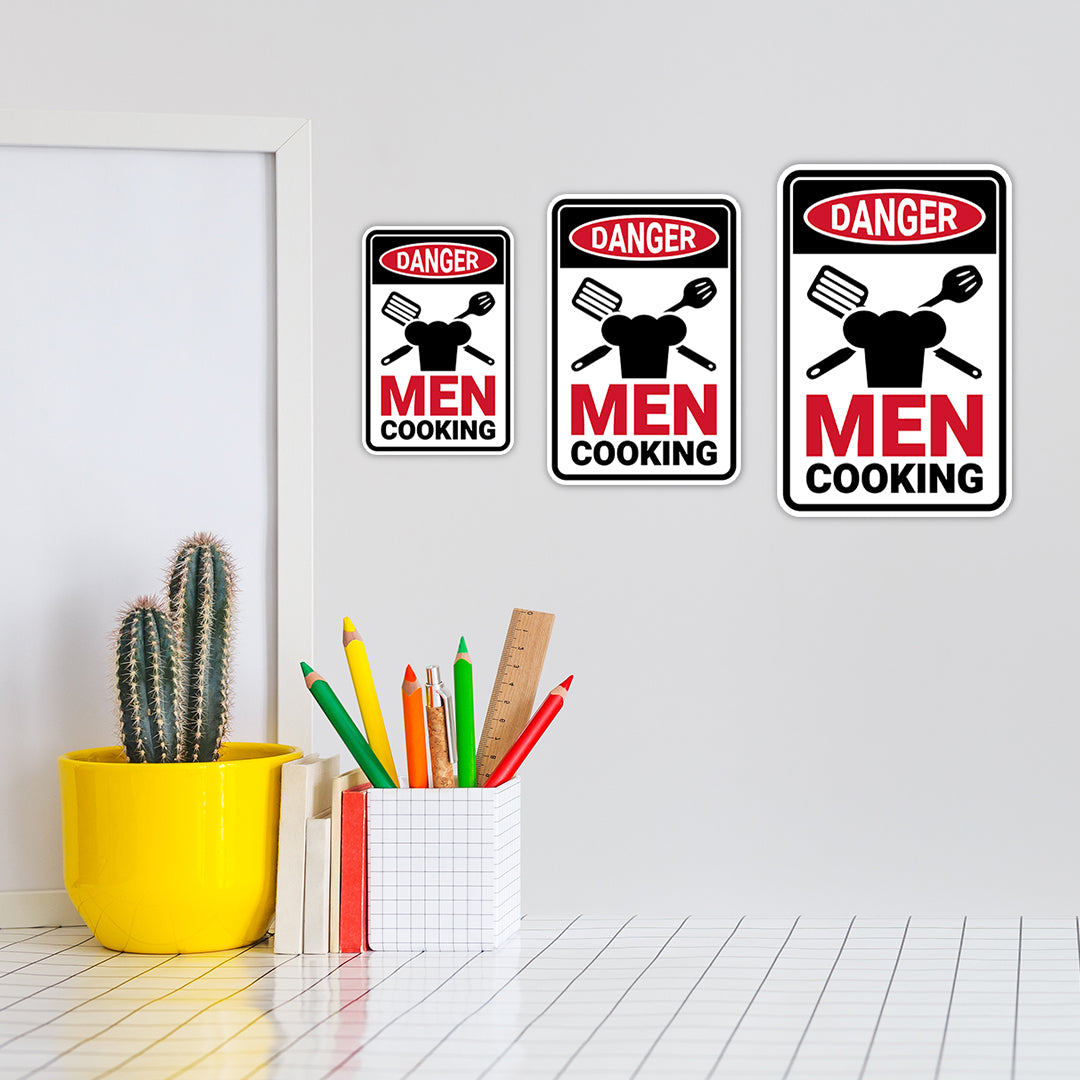 Portrait Round Plus Danger Men Cooking (Kitchen) Wall or Door Sign | Easy Installation | Funny Novelty Imitation Warning Signs