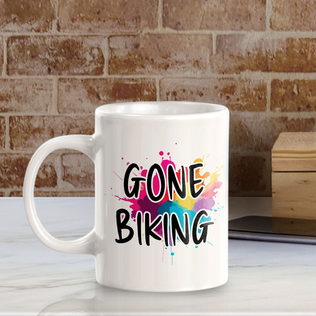 Gone Biking 11oz Plastic or Ceramic Mug | Funny Sporty Cup