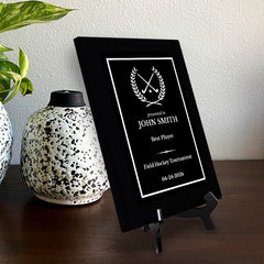 Field Hockey Customizable Black Frame Wooden Award Plaque | Easel Mount Option | Achievement and Recognition Personalizable Plaques | Sports Award