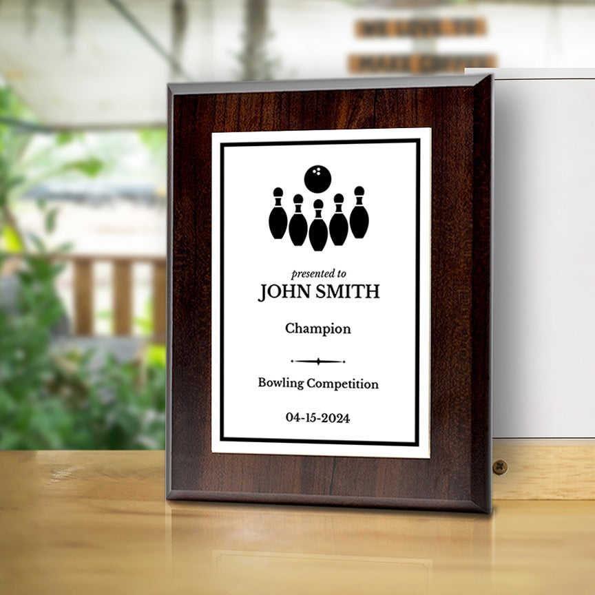 Bowling Customizable Wooden Award Plaque | Easel Mount Option | Achievement and Recognition Personalizable Plaques