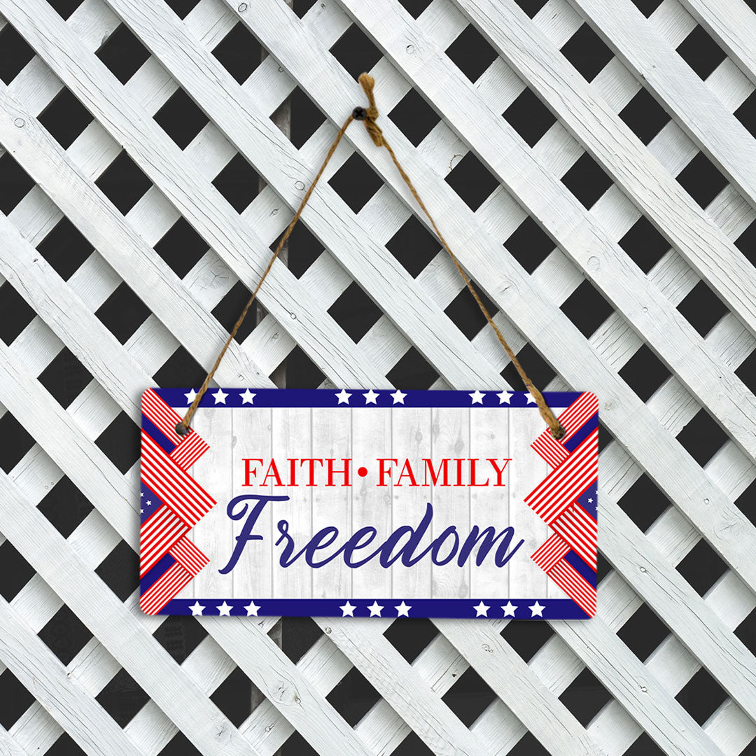 Faith Family Freedom 5x10 Hanging Plus Wall or Door Sign | USA Home Decor