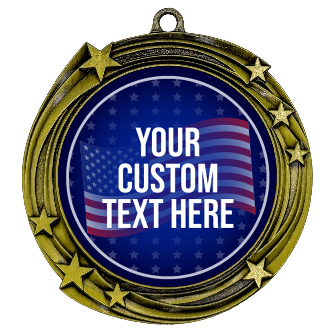 Stars and Stripes Custom Personalized Stars Design Medal | Choice of Ribbon | USA Flag Personalized Award