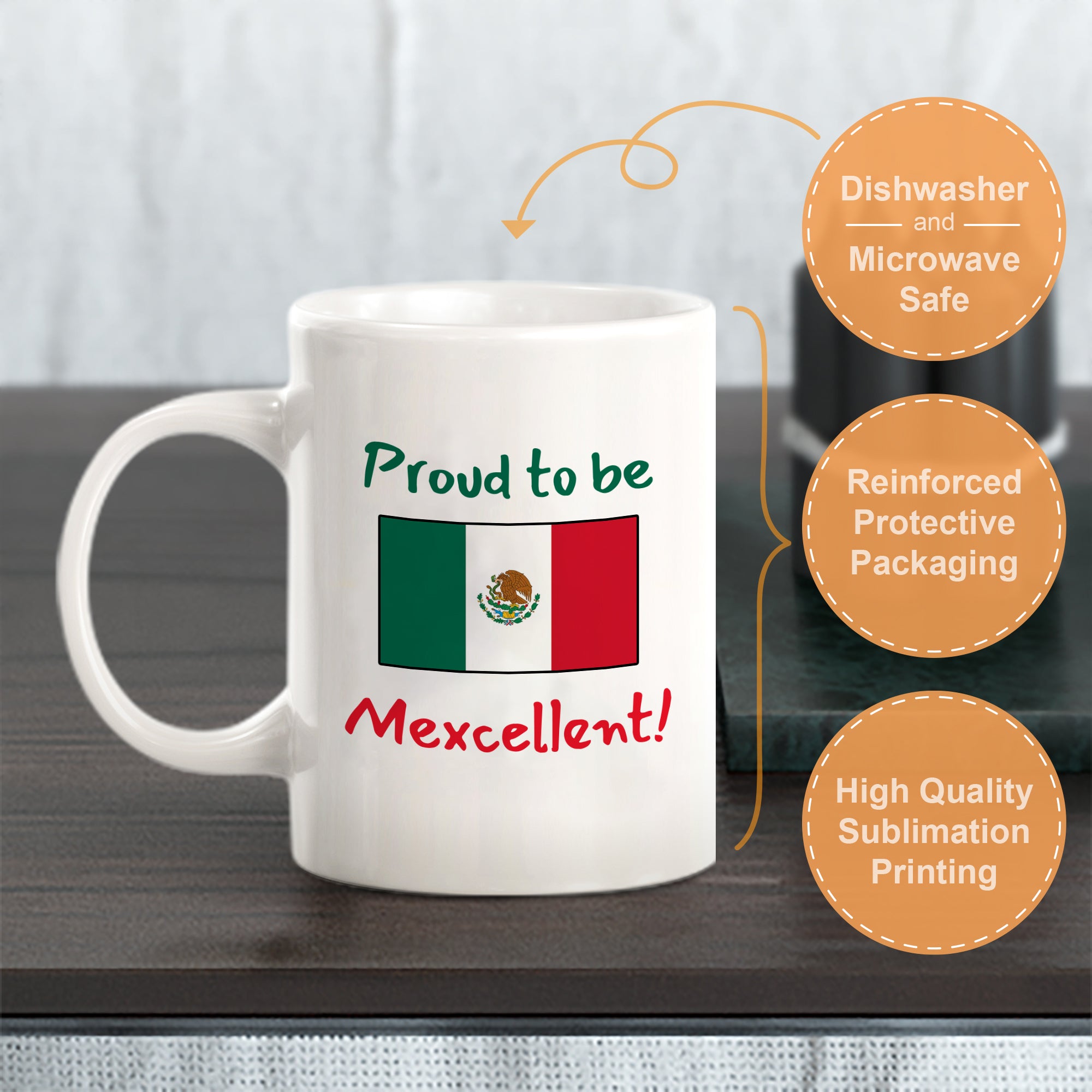 Designs ByLITA Proud to be Mexcellent! 11oz Plastic or Ceramic Coffee Mug Elegance | Great Novelty Gift | High Quality Sublimation | Mexican Pride