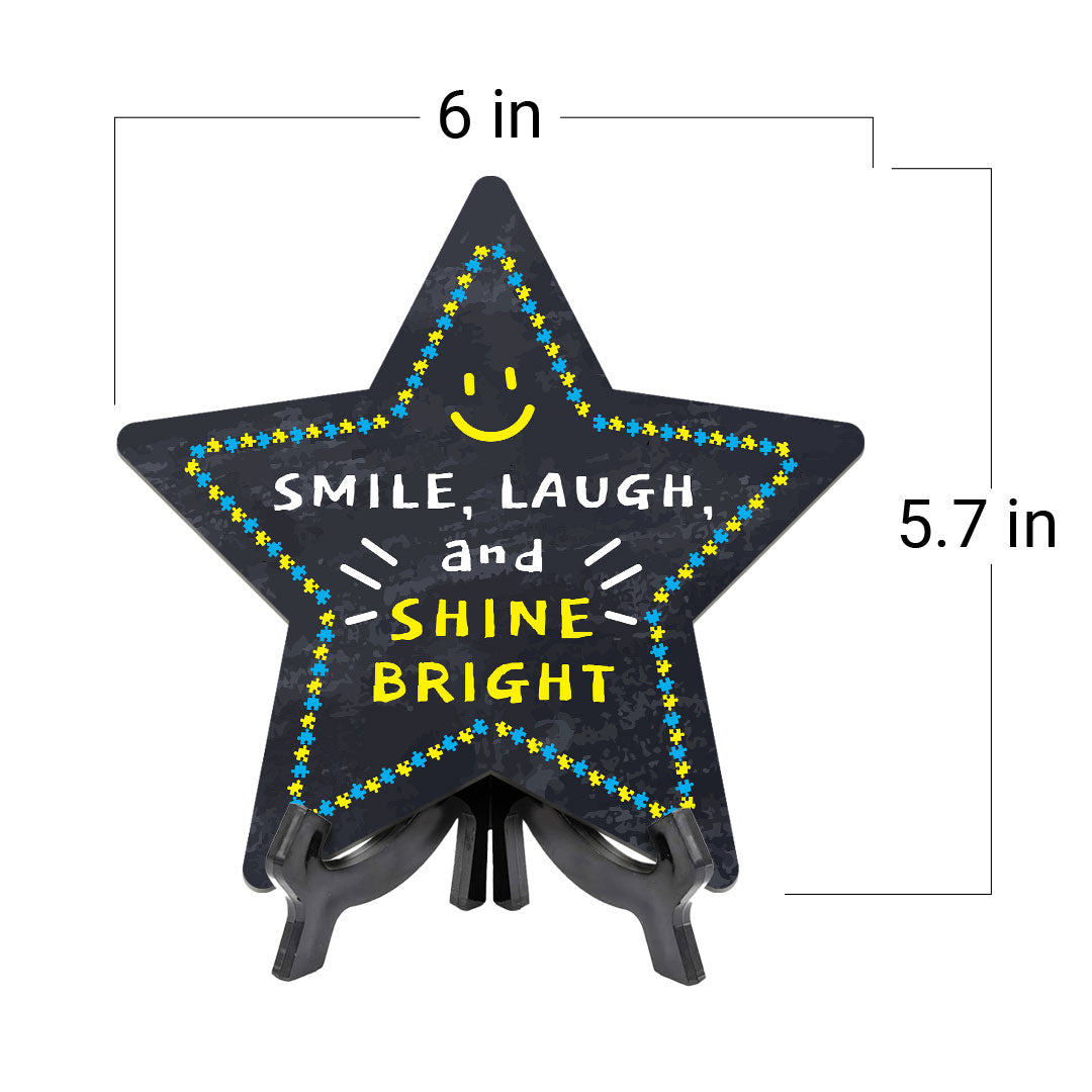 Signs ByLITA Smile, Laugh, and Shine Bright Star Table Sign with Acrylic Stand (7.5x7.5“) Development | Kindergarten Classroom Essentials | Nurture Young Minds | Fun & Educational Supplies | Easy to Read | Includes Easel Stand