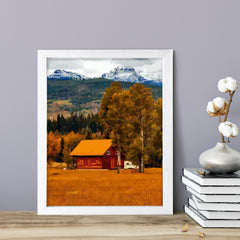 Rustic Fall Mountain Farm Scene Framed Wall Print Easy Installation | Farm Lifestyle | Stylish Modern Decoration For The Home and Officer