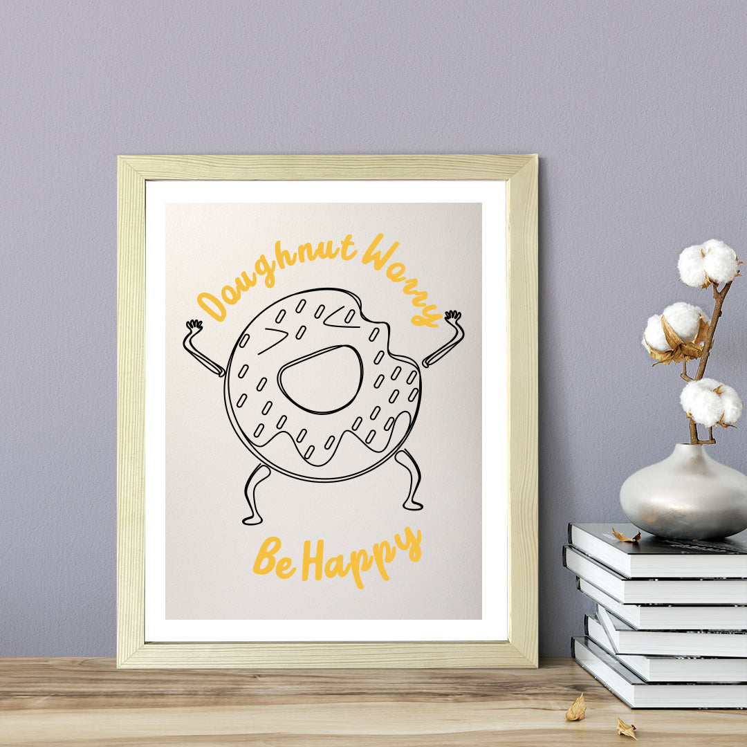 Designs ByLITA Doughnut Worry Be Happy, Wall Print Art | Doughnut Retro Kitchen Decoration