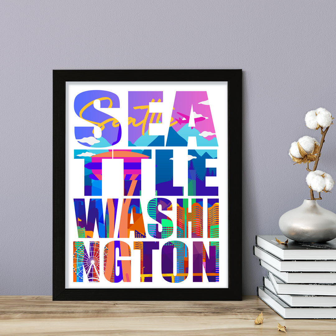 Designs ByLITA Seattle, Washington Inspirational, Wall Print Art | American Cities Stylish Home Decoration (Unframed or Framed)