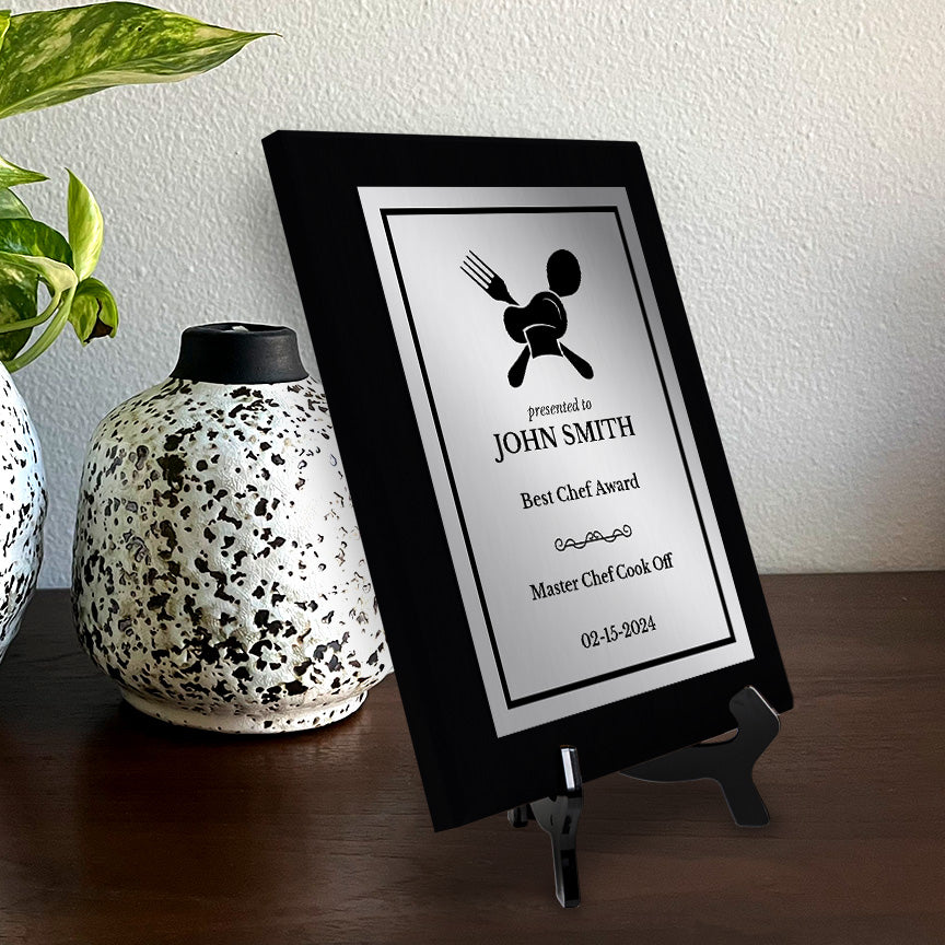 Cooking Competition and Chef Customizable Black Frame Award Plaque | Easel Mount Option | Recognition of Achievement and Service Personalizable Plaques