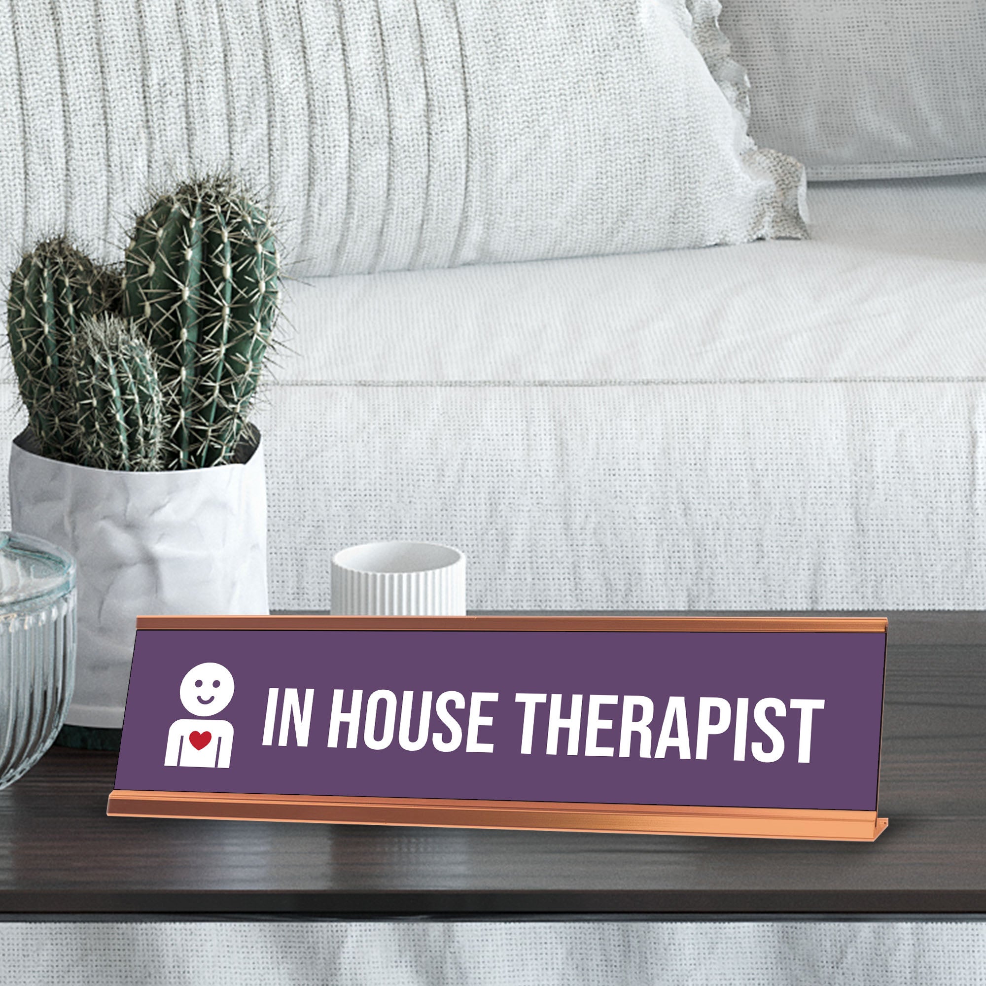 In House Therapist, Purple Rose Gold Frame, Desk Sign (2 x 8")