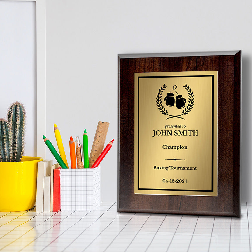 Boxing Customizable Wooden Award Plaque | Easel Mount Option | Achievement and Recognition Personalizable Plaques