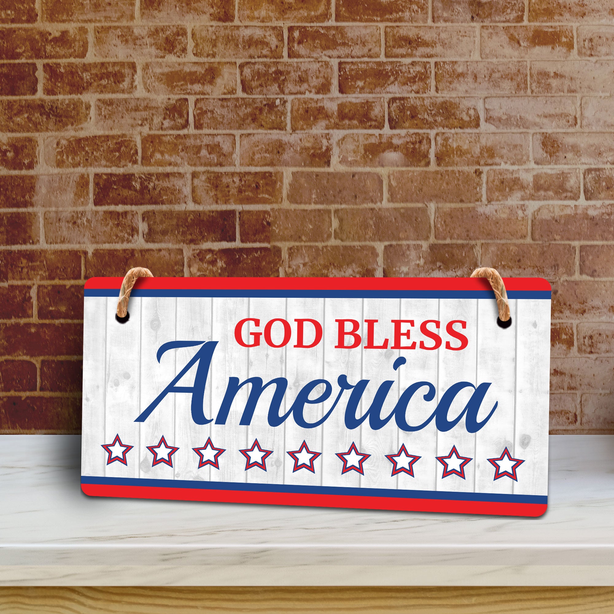 God Bless America 5x10 Hanging Plus Wall or Door Sign | Patriotic Home & Office Decor