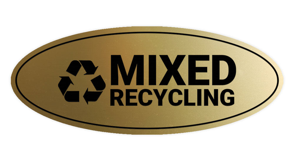 Signs ByLITA Oval Mixed recycling Sign - Laser-Engraved Lettering | Durable ABS Plastic | Vibrant Colors | Powerful Foam Tape