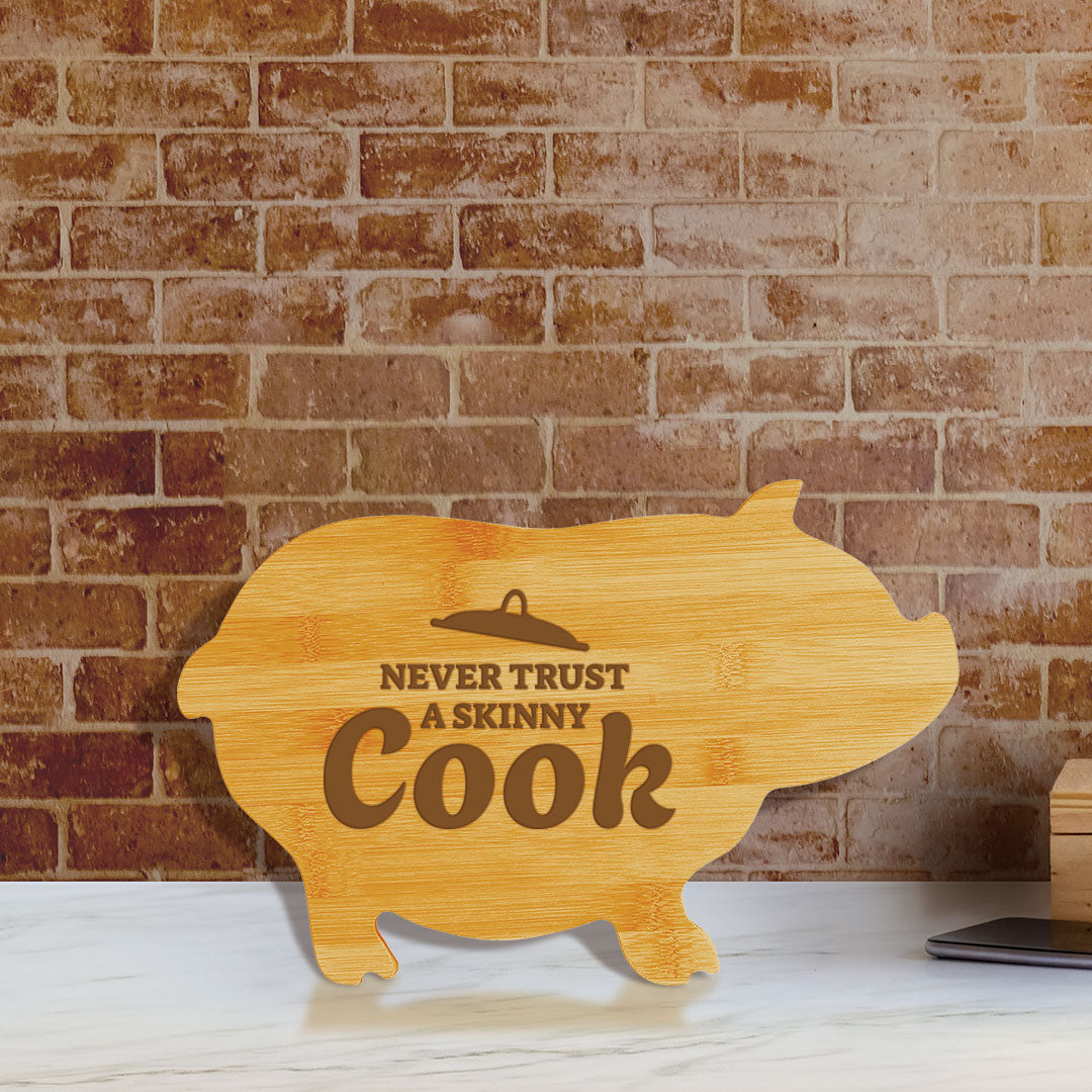 Never Trust a Skinny Cook (13.75 x 8.75") Pig Shape Cutting Board | Funny Decorative Kitchen Chopping Board