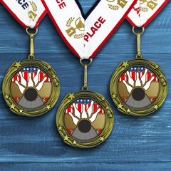 All Quality Bowling Swirling Stars Design Medal - 1st, 2nd, 3rd Place