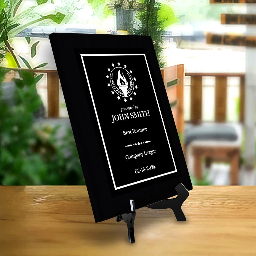 Sport and Athletics Competition Customizable Black Frame Award Plaque | Easel Mount Option | Recognition of Achievement and Service Personalizable Plaques