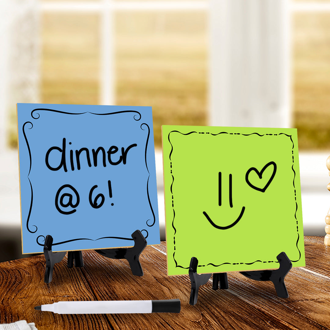 Customizable Post-It Note Style MDF Table Sign (5x5” Square) | Personalize Your Message | Vibrant Sticky Note Colors | Includes Black Acrylic Easel for Display | Ideal for Home, Office, Events