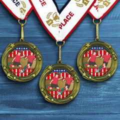 All Quality Soccer Swirling Stars Design Medal - 1st, 2nd, 3rd Place