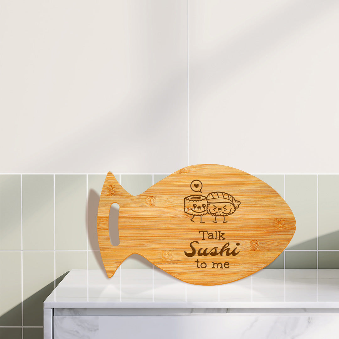 Talk Sushi To Me 14 x 8.5" Fish Shape Cutting Board | Decorative Kitchen Accessory For Sushi Lovers