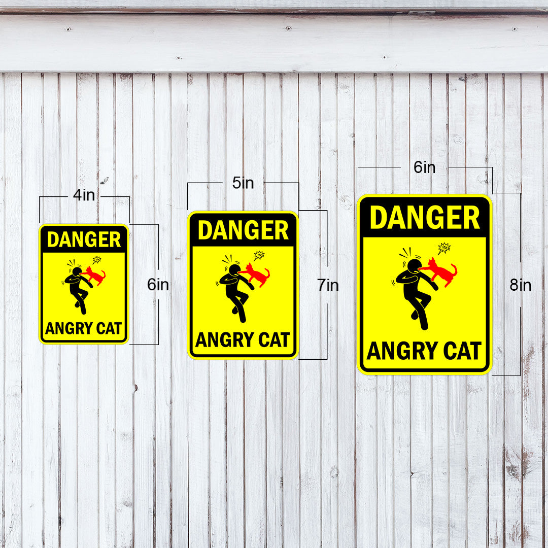 Portrait Round Plus Danger Angry Cat Door or Wall Sign | Funny Warning Sign For Decoration