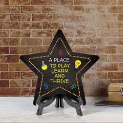 Sign ByLITA A Place to Play, Learn, and Thrive Star Table Sign with Acrylic Stand (7.5x7.5“) Development | Kindergarten Classroom Essentials | Nurture Young Minds | Fun & Educational Supplies | Easy to Read | Includes Easel Stand