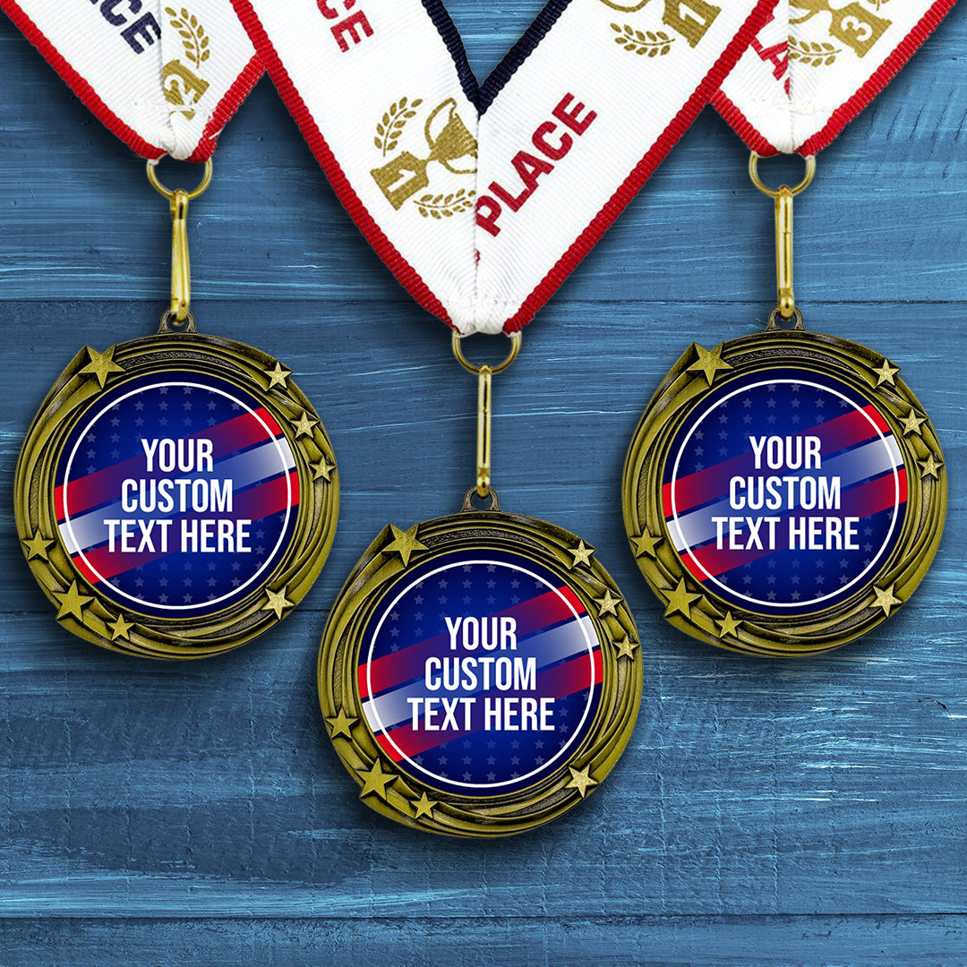 Patriot Custom Personalized Stars Design Medal | Choice of Ribbon | USA Flag Personalized Award